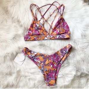Kulani Kini Orange Pink Floral Cheeky Bikini